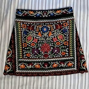 Boho Black Skirt with Embroidery